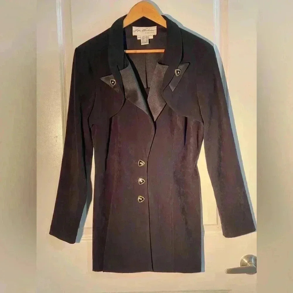 LORI WEIDNER VINTAGE Cocktail Tuxedo Style Blazer Gold Buttons Size 10